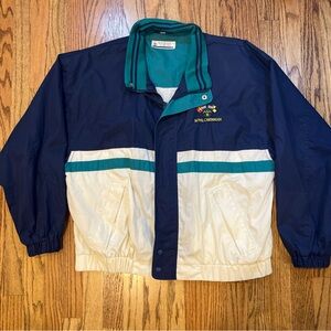 Caribbean Navy and Teal Jacket men’s beach color block windbreaker L rain coat